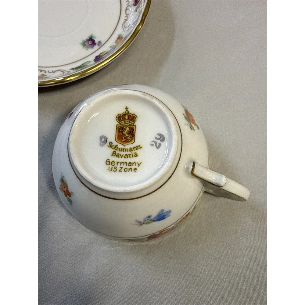 Antique Dresden Schumann Empress Floral Coffee Tea Cup & Saucer